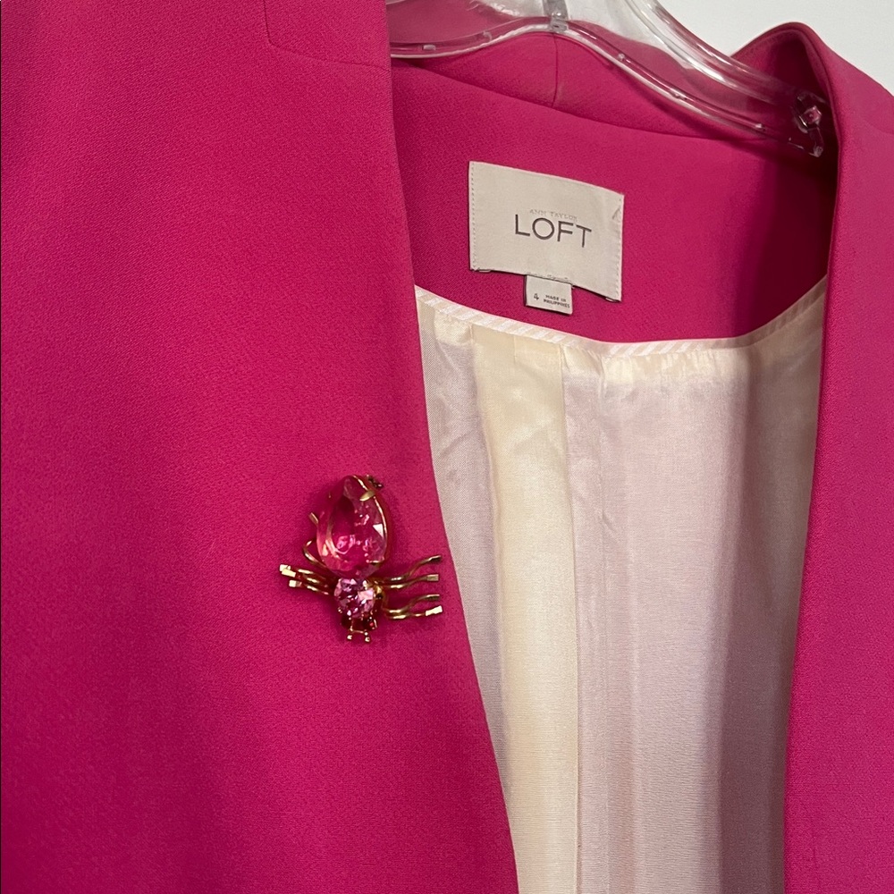 LOFT Pink Open-Front Blazer with brooch - Picture 2 of 4